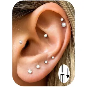 FIASASO Implant Grade Titanium Flat Pierced Earrings for Women, 14K Gold-Plated Multi-Size 20G/18G/16G Threadless Flat Back Push-In Studs, Hypoallergic Tragus Helix Cartilage Medusa Piercing Jewelry