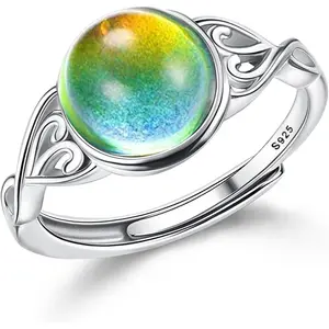 Adjustable 925 Sterling Silver Mood Rings for Women Victorian Style Oval Solitaire Ring Temperature-Control Rings Trinity Celtic Knot Color Change Stacking Rings Cubic Zirconia Gift Jewelry for Her…