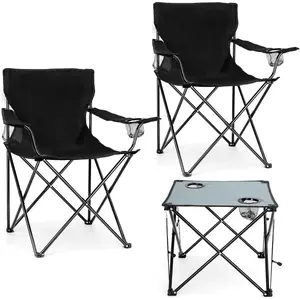 2 Pack Camping Chairs for Adults, Lawn Chairs with Table, Heavy Duty Folding Chairs for Outside  & Comfy  Chair for Adults Fishing, Beach, Patio, Hiking, Lawn, Travel - Black