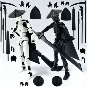 T13 3D Action Figures Set 8.1in Ronin Samurai Warrior Action Figure | 3D Printed Posable Figure with Hat, Cape & Assorted Weapon Set