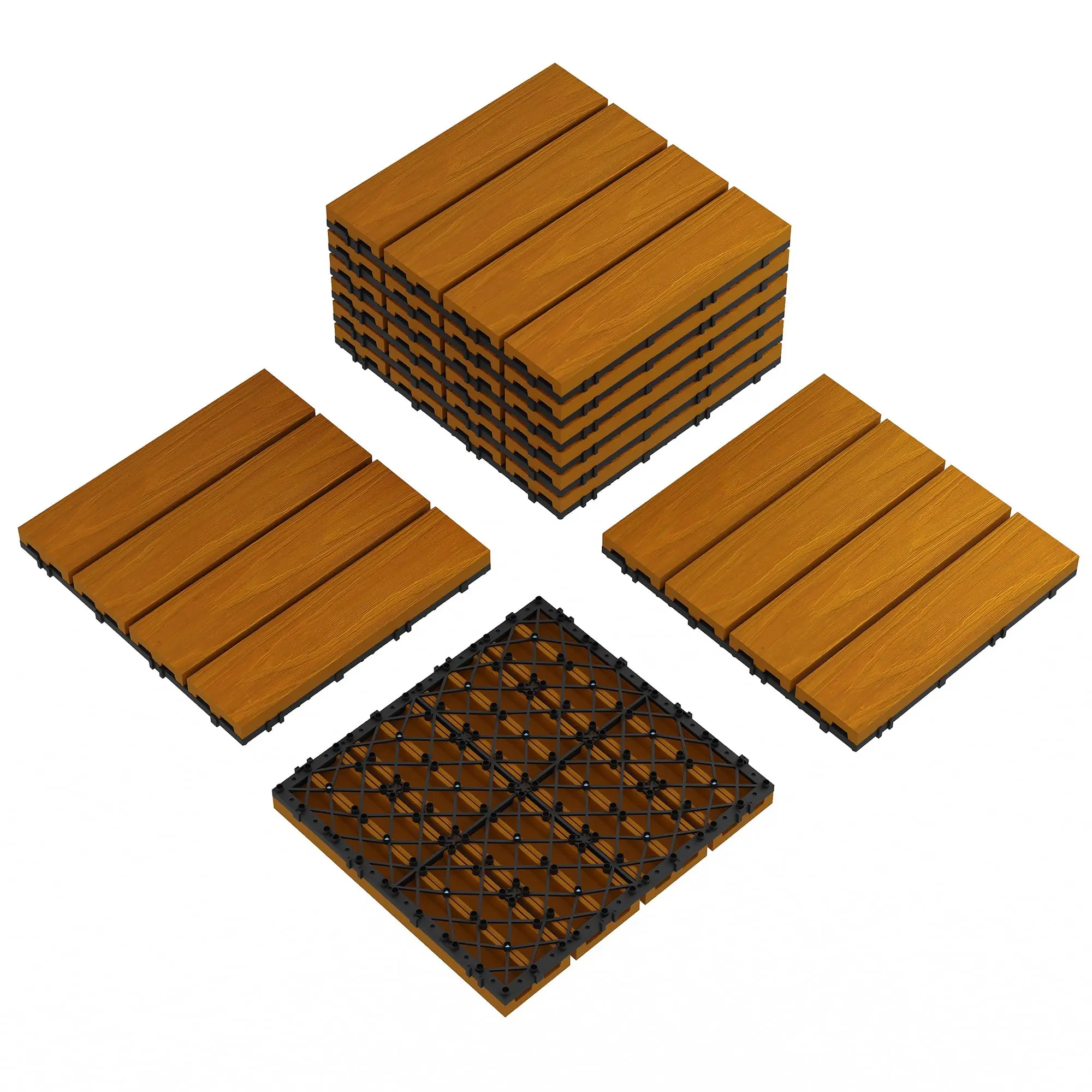 Generic Brand Interlocking Composite Deck Tiles - 12"x12" Waterproof Wood Grain, Easy-Install, Weather-Resistant, Non-Slip, Crack-Resistant Outdoor Flooring with Customizable Setup for Decks, Balconies, Interlocking Deck Tiles