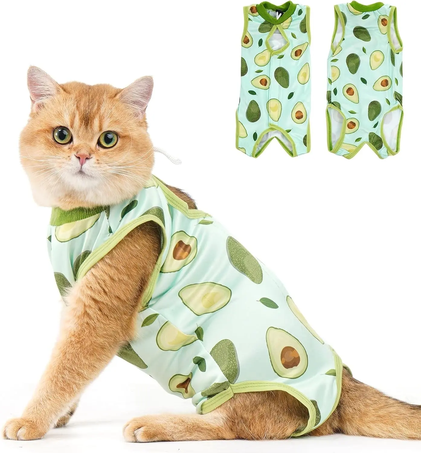 Avont Cat Recovery Suit - Kitten Onesie for Cats After Surgery | Stop Licking, Protects Stitches, L: Neck 10.2"-12.6"/Chest 17"-18.5"/Back 13.5", Soft & Breathable, Hook & Loop, Avocado Gift
