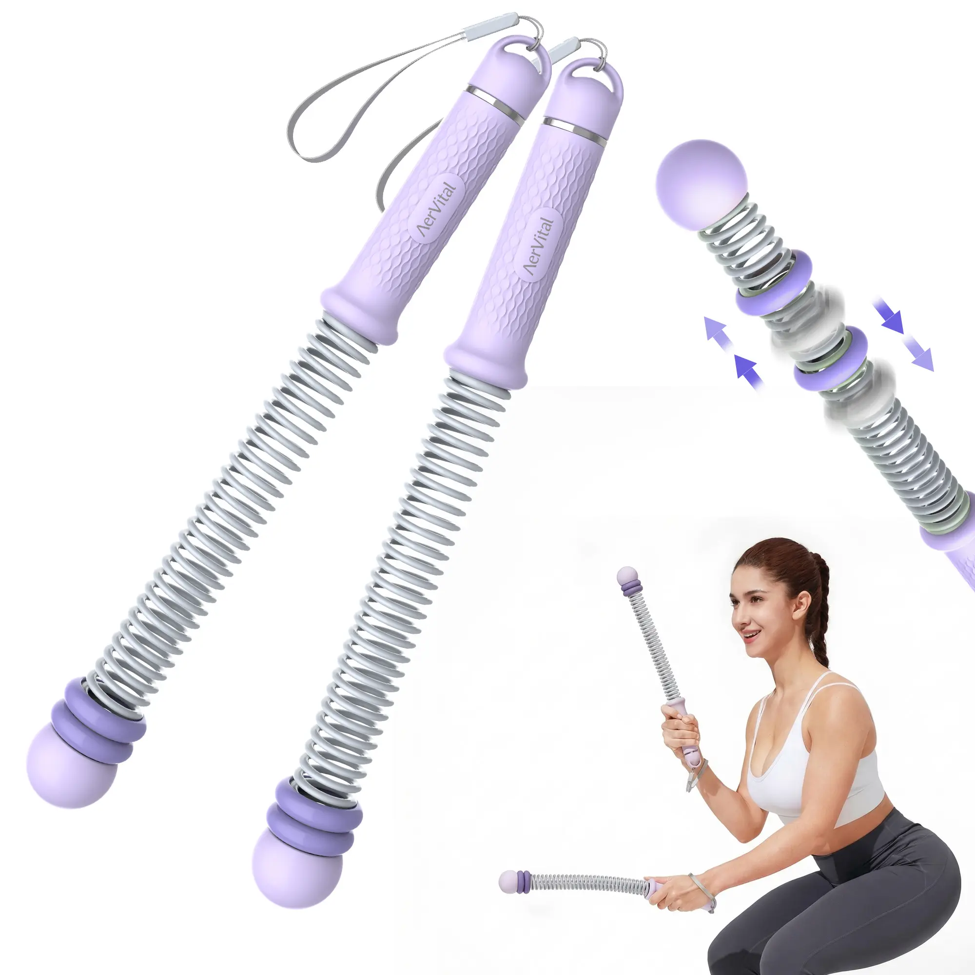 AerVital 2026 New Upgrade Weighted Cordless Battle Ropes – Quiet Ropeless Training Rope Fitness Equipment for Home Workout, Strength Training, HIIT, Cardio Exercise & Gym Sessions, Indoor & Outdoor Workouts for Men & Women, Purple