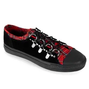 Demonia Men's Deviant-05 Red/Black Plaid Suede Sneakers