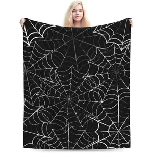 Gothic Spider Web Blanket, Halloween Themed Soft Plush Fleece Throw Blanket for Goth Home Decor, Halloween Birthday Gifts for Women Men, 60"x50"