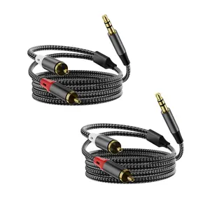 3.5mm to 2RCA Audio Cable, Auxiliary Adapter,Stereo Splitter Cable AUX, RCA Cord for Smartphone,Speakers,Tablet,HDTV,MP3 Player（Black 2Pack 3.3ft）