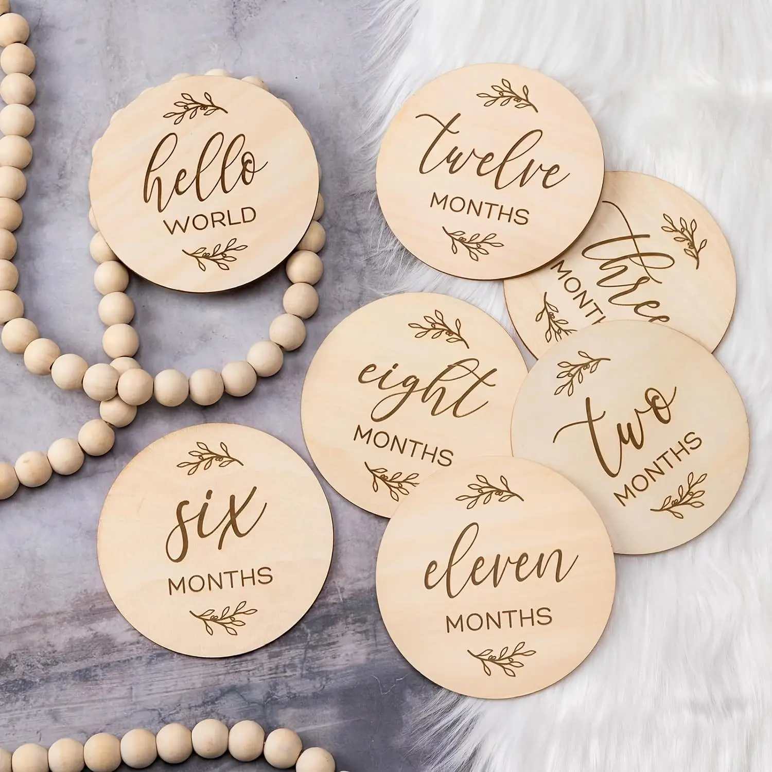 Wooden Monthly Milestone Card, 7 Counts/set Double Sided Wooden Monthly Milestone Card, Photo Prop for Newborns, Birthday Gift, Wood Sign