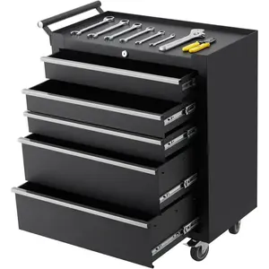 5-Drawer Rolling Tool Box, Tool Chest with Wheels, Tool Cart with Protective Liner&Sliding Drawers&Side Handle, Lockable Tool Storage Cabinet for Garage, Warehouse, Workshop, Repair Shop