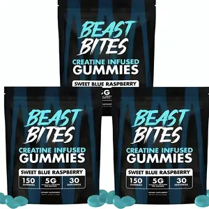 Beast Bites Creatine Infused Gummies with Creapure NSF Certified Edible Amino Acid for Fitness & Dietary Healthcare Sweet Blue Raspberry Flavor