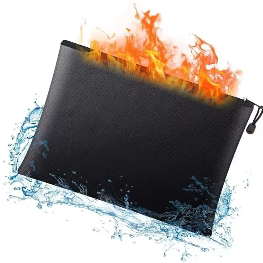 Ultimate Protection Fireproof Money Bag 2000℉ Insulated Waterproof Document Bag with Zipper 4 Layers Fire Retardant Material 14"x10" Black