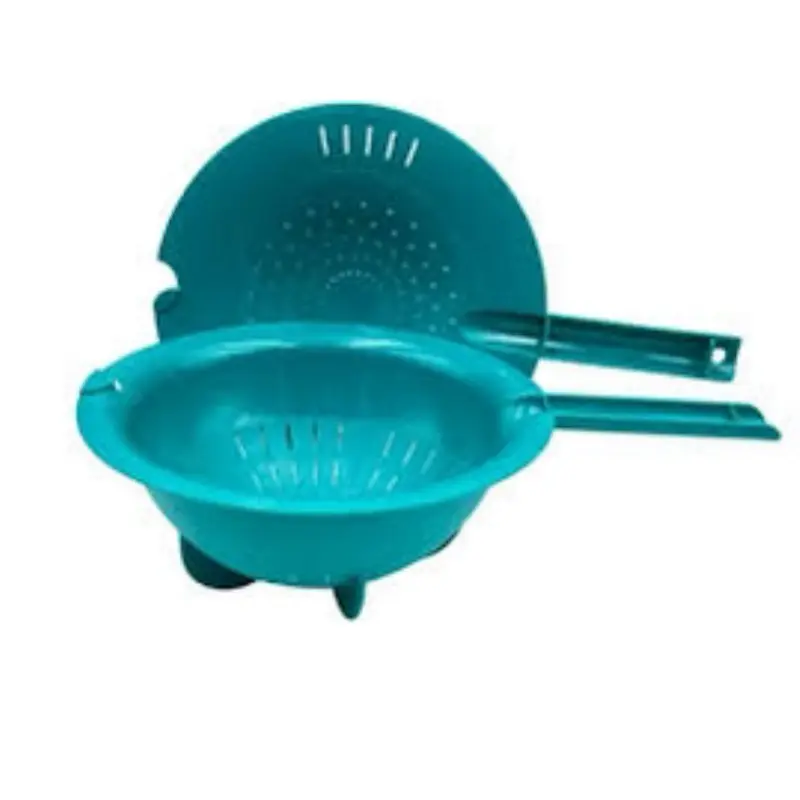 Round Vegetable Colander with Holes, Easy-to-Use Drain Strainer, Double-Bowl Kitchen Utensil with Handle, Teal All-Seasons Kitchen Cooking Accessory