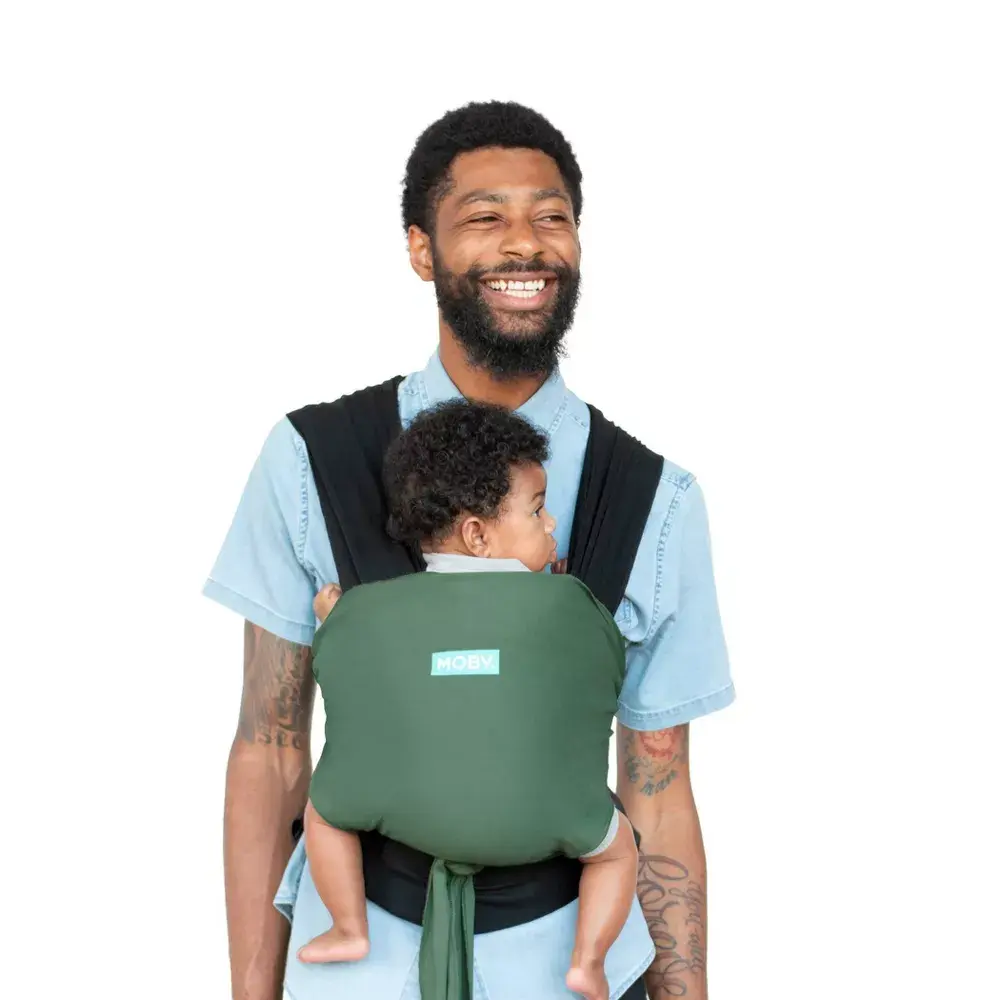 Moby Easy-Wrap Baby Carrier - Newborn & Up - Olive/Onyx: Cotton Buckle Closure Hybrid Design 8-33 lb Capacity Hands-Free Usage