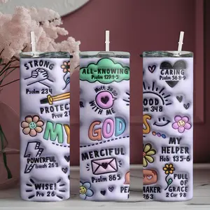 20oz stainless steel water bottle with straw, My God is Almighty and Loving Design skinny tumbler, suitable for fitness, travel, driving, and daily use at home. A great gift for family and friends | 1pc