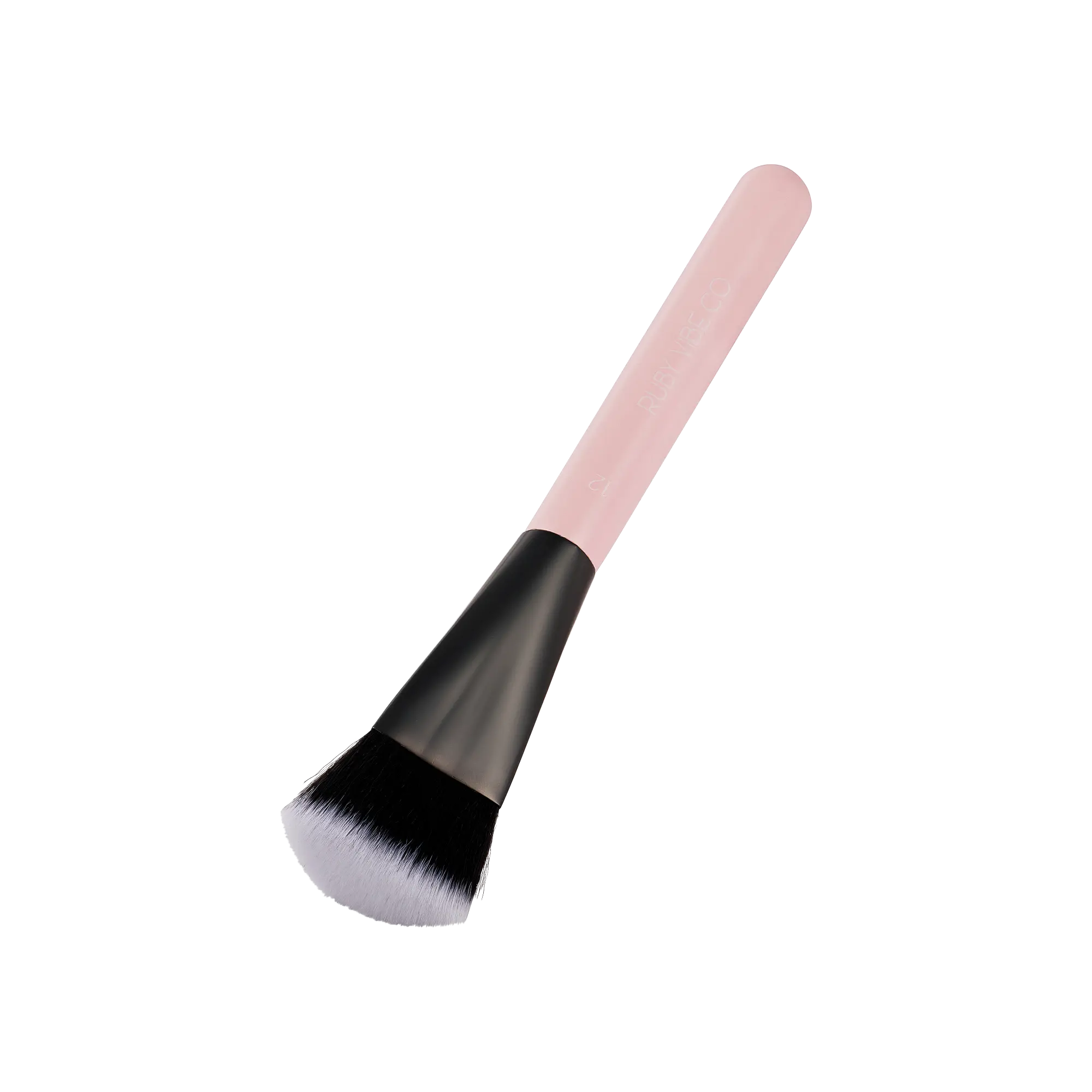 [RUBY VIBE CO] GlowUp Sculpting Highlighter Brush 019, Triangle Angle, Multi-use Brush, Contour, Highlight, Bronzing, Blush, Synthetic Hair, Vegan & Cruelty-Free, Matte Pink Wood Handle