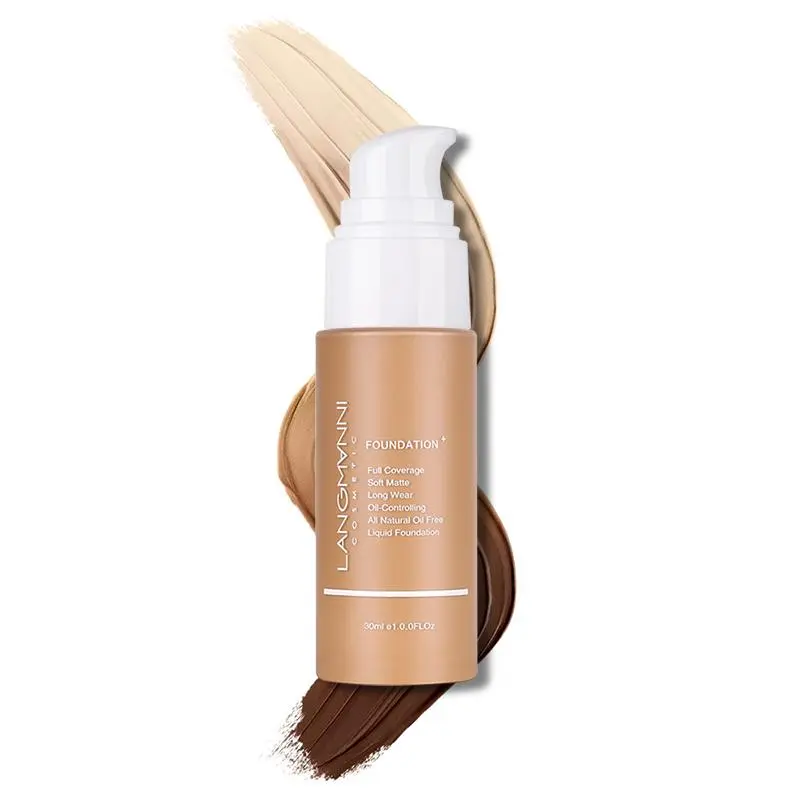 LANGMANNI Waterproof Second Skin Matte Liquid Foundation, 1 Count Oil Control Concealer Foundation Cream, Moisturizing Full Coverage Flawless Skin Finish Makeup Cream for Women Cosmetics Products