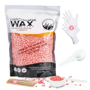 Hard Wax Beads Kit, 1 Count 500g Hypoallergenic Wax Beads & 10pcs Spatulas & 1 Pair Gloves & 1 Count Measuring Spoon, Hair Removal Wax Kit for Women and Men
