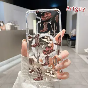 Magnetic Phone Case for Samsung Galaxy S24 Plus S25 Ultra S23 FE Ultra S22+  Western Cowboy Elements  Pattern Flexible Premium Stylish Transparent Gift Protection Case