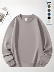 Men's Classic Solid Color Sweatshirt, Comfortable Long Sleeve Pullover, Casual Fashion Top for Daily Wear & Outdoor Activities