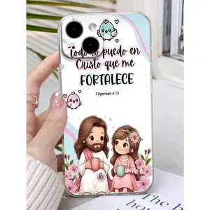 1pc Colorful Printed Thick Transparent Cute Jesus Pattern Shockproof Phone Case, Suitable For Phone Shell/Phone Protective Cover Waterproof Anti-Fall Scratch Resistant