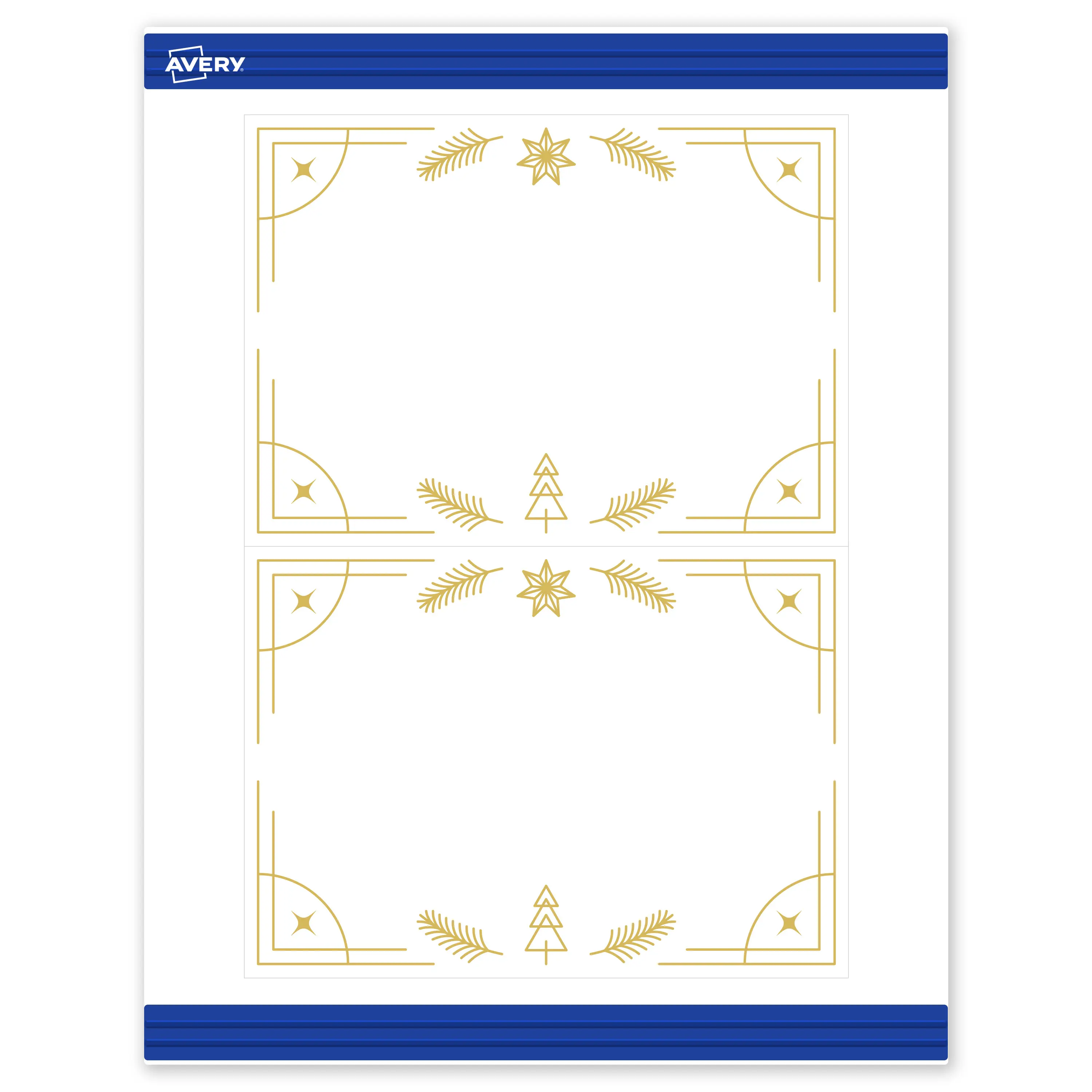 Avery® Printable Christmas Invitation Cards with Sure Feed® Technology, Rectangle, 5" x 7", Pre-Printed Metallic Gold Christmas Trees Design, Matte White, Laser & Inkjet Compatible, 20 Total