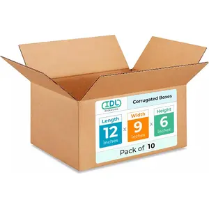 Medium Moving & Shipping Boxes 12x9x6 inches (10-Pack) - Extra Strength 200 lb vs Regular - Corrugated Packing Boxes for Moving Medium Volume - Strong Packaging Box - Carton Box by IDL Packaging