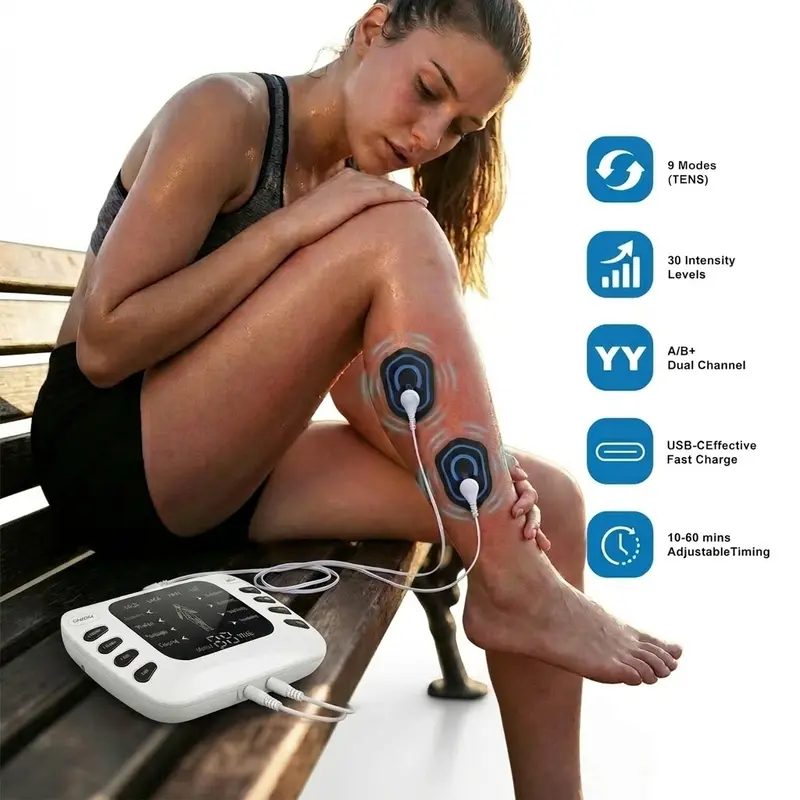 Dual-Channel TENS Muscle Stimulator - Acupuncture Device with Dual-Channel Flexibility, Neck Care, Pain & Muscle Soreness Relief, 300g Pocket-Sized Portable, Large LCD Personal Care Massage Device for Adults (Knee Compatible)