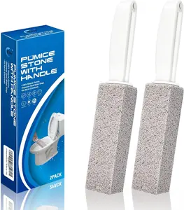 Pumice Stone for Toilet Bowl Cleaning,Pumice Stick with Handle,Cleans Away Limescale Stain,Hard Water Rings, Calcium Buildup,Iron and Rust. Remover for Tile/Bath/Kitchen/Household - 2 count