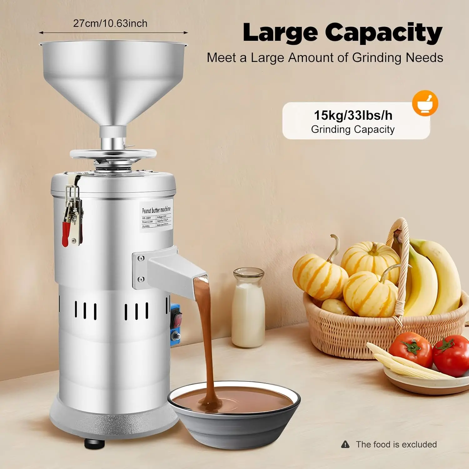 Peanut Butter Maker Machine, 33 Lbs/H Commercial Peanut Butter Machine, Electric Nut Butter Machine Grain Grinder, Peanut Butter Maker Sesame Sauce Grinder for Almonds Sesame 110V 1100W