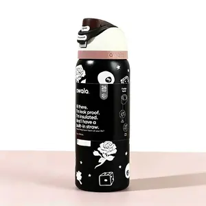 Owala 32oz FreeSip Insulated Water Bottle, 32oz Stainless Steel Leakproof Flask, Retro Black & White Rose Dice Lucky Print, BPA-Free with Built-in Straw, Perfect for Sports, Gym, Travel & Daily Use Drinkware Bottled Tumbler Mug Portable floral 24 oz Plaid