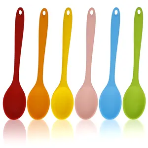 6 Pieces Small Silicone Spoons, Multicolored Nonstick Kitchen Spoons for Cooking, Baking, Stirring, Heat Resistant, Easy to Clean (Red, Blue, Pink, Orange, Yellow, Green)