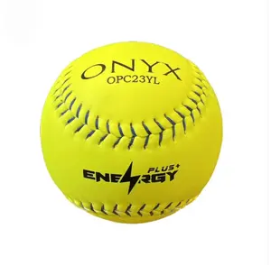 ONYX Energy Plus+ 44/375 Softballs – 12” OPC23YL, High-Visibility Optic Yellow, Durable Synthetic Leather, Raised Stitching, Sold by the Dozen