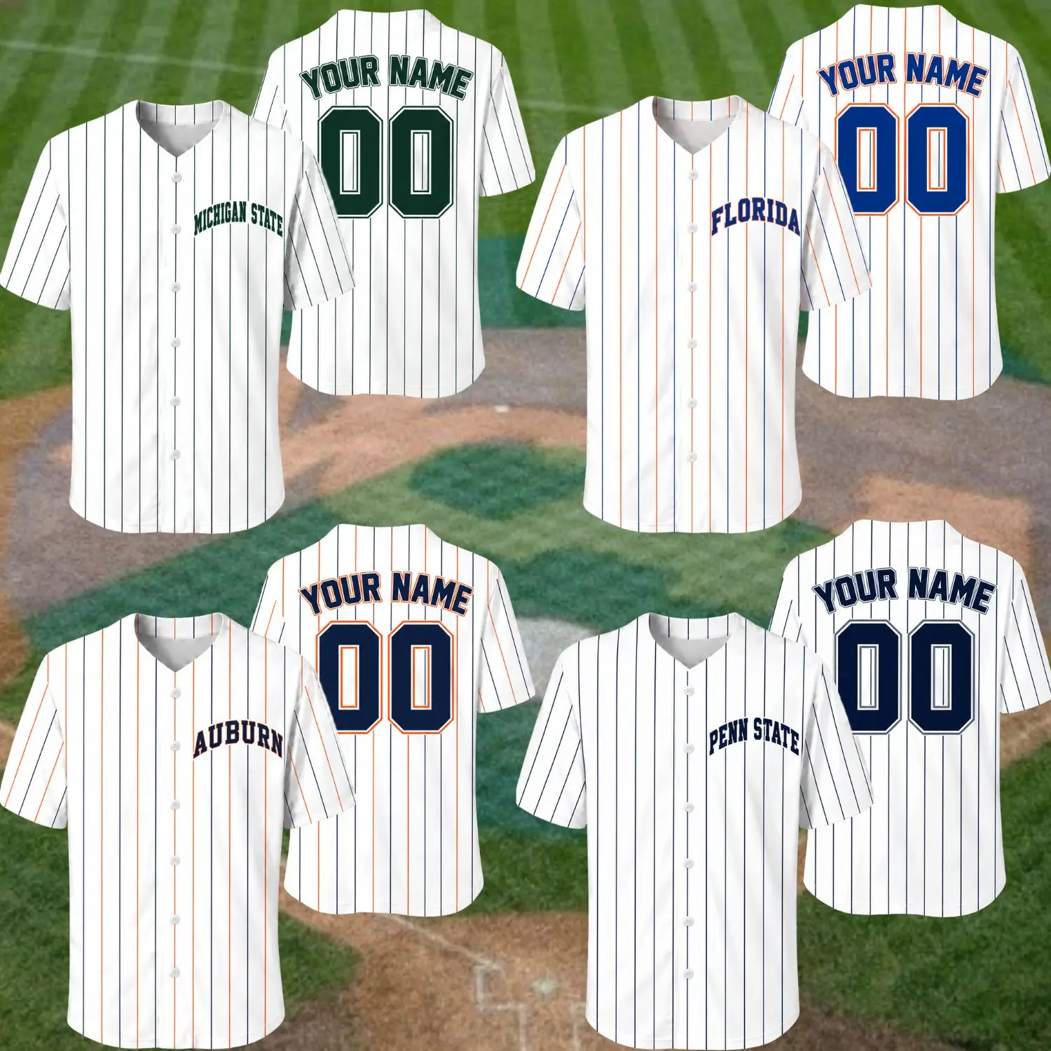 Custom Personalized Baseball Jersey Name Number Button Down Shirt White Pinstripe Athletic Sports Uniform Breathable Baseball Apparel Game Day Shirt Custom Gift for Men Women Adult Youth Baseball Fans