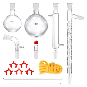 Lab Distillation Kit With 3.3 Borosilicate Glassware, 24/40 Joint Distillation Set, 1000 mL Essential Oil Distillation Apparatus Kit, 14-Piece Glassware Equipment For Scientific Laboratory Use