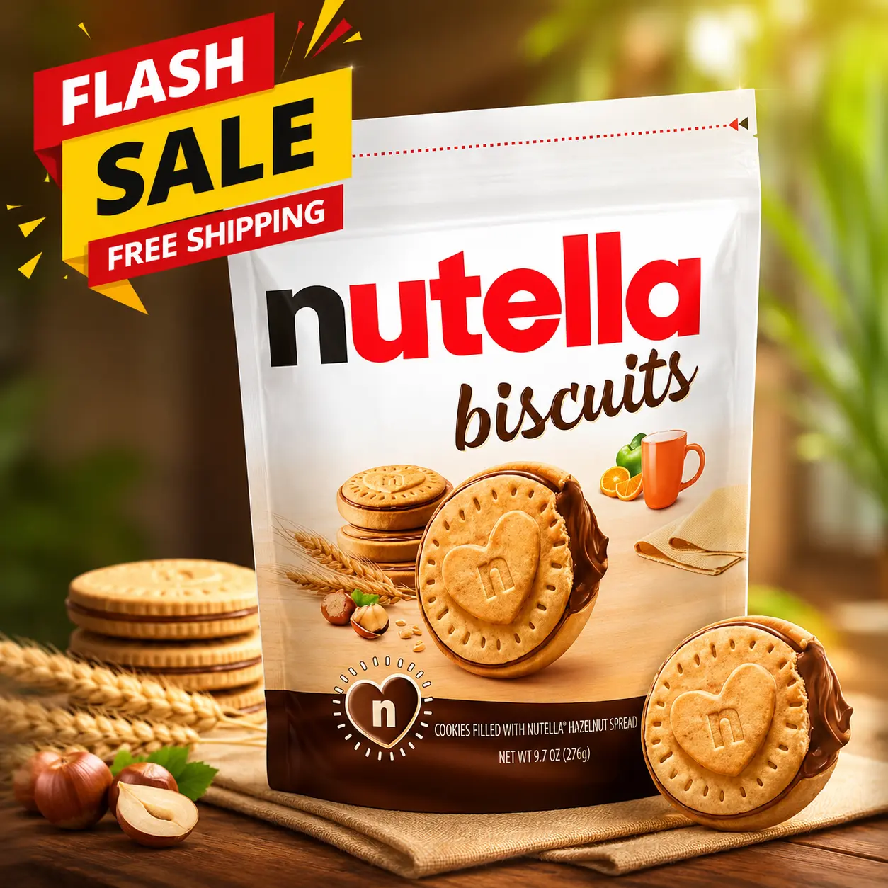 Nutella Biscuits Cookies Filled with Creamy Nutella Hazelnut Spread – Crispy Golden Cookies with Rich Chocolate Hazelnut Filling – Delicious Sweet Snack for Tea Time, Lunch Boxes & Sharing – Premium Imported Treat, 9.7 oz Pack