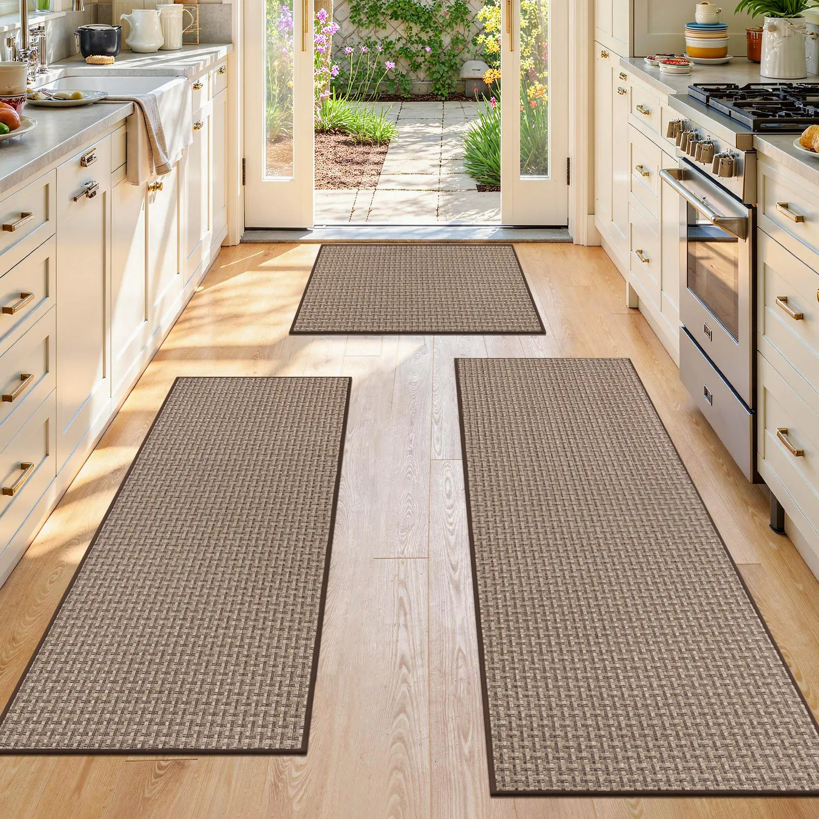 LOKHOM Kitchen Rugs Sets of 3-Non Slip Kitchen Mats for Floor-Thick Absorbent Solid Color Kitchen Floor Mat Runner Carpet for Hallways Entryway Laundry Room Washable summerwins,back to school,dorm essentials,home decor,home essentials