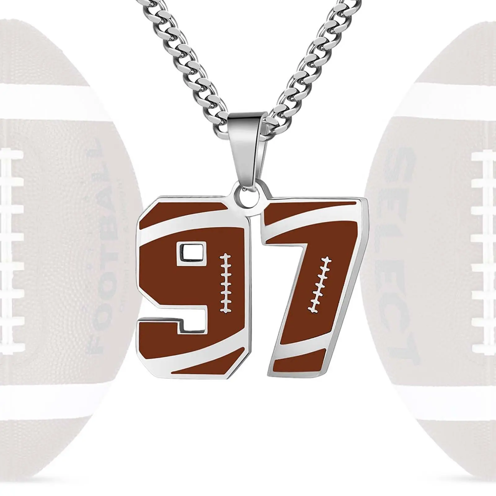 Men's Stainless Steel Football Number Necklace with Initial, Casual Cuban Link Chain, Gemstone-Accented Fashionable Jewelry for Athletes, Necklace Initial, Exquisite Jewelry Gift, Unisex, Number Charm, Everyday Wear, Athlete Football Number Necklace