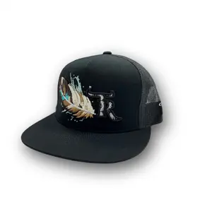 Texas Ranch Hat - White/Brown Feather Black Cap