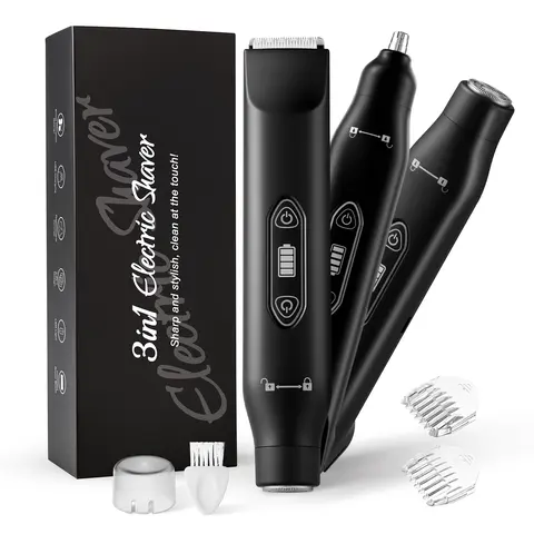 【Mosnami】Electric Shaver for Man, Rechargeable 3 in 1 Body & Facial Hair Removal, Nose Hair Trimmer Waterproof Wet & Dry Use Bikini Trimmer for Women, Summer Gift for Men and Women
