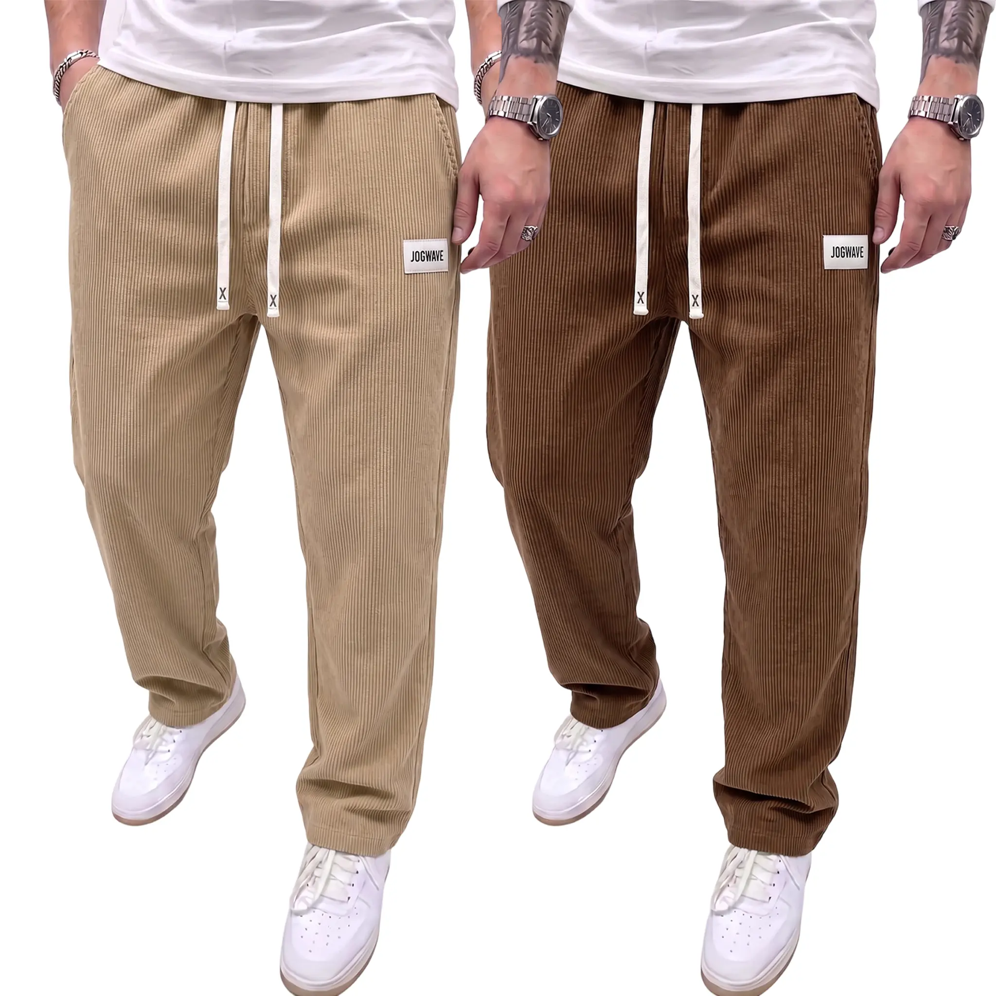2-pack corduroy casual pants, loose straight fit with side pockets, two-tone retro feel, casual outfit set