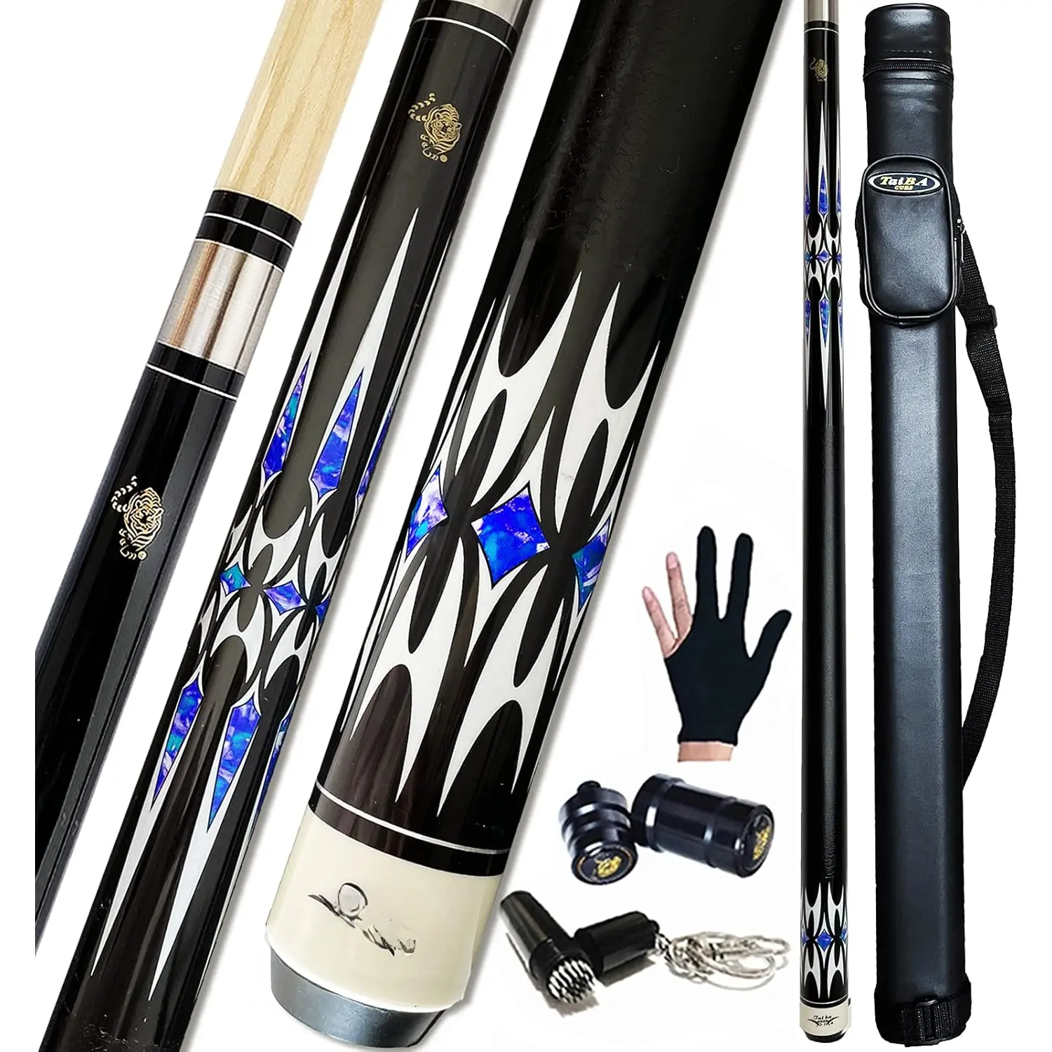 2- Pool cue Stick + Hard Case, 13mm Tip, 58", Hardwood Canadian Maple Professional Billiard Pool Cue Stick 18,19,20,21,22 Oz Pool Stick (Selectable)-Blue, Black, Red, Gray, Green JianShuLuxe