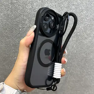 Magnetic transparent folding glass mirror protection bracket shockproof, Durable phone case, wrist strap suitable for Apple/iPhone11-17 Pro Max Plus supports wireless charging, acrylic anti drop lens protection cover, Accessories