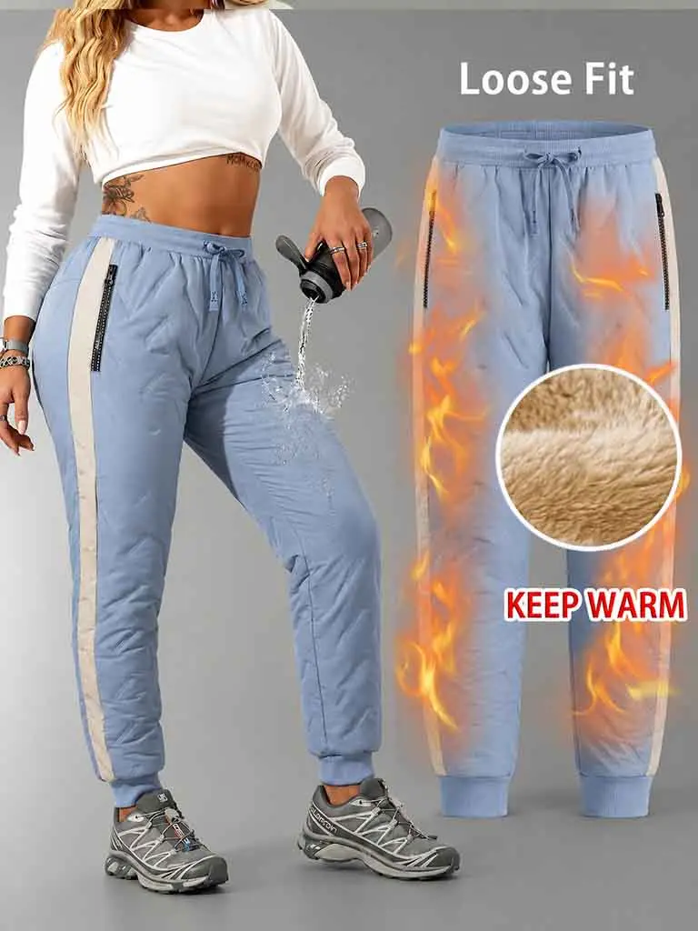 Women’s fleece-lined winter pants | waterproof thermal warm joggers | slim-fit insulated cold-weather trousers for outdoor hiking, skiing, and everyday wear | not bulky, fits all body types — women’s clothing