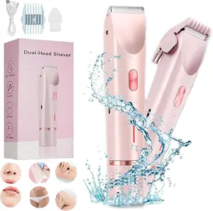 Women's Glowaura IPX7 Waterproof 2-in-1 Dual Head Electric Shaver & Bikini Trimmer - Type-C, Wet & Dry Use, Facial Hair Removal (Pink)