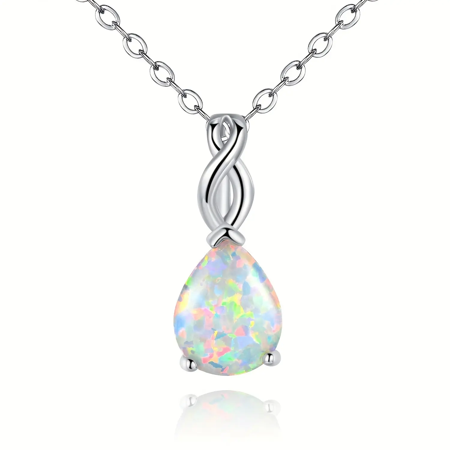 MDFUN 8*10mm pear-shaped opal pendant necklace, plated, October birthstone, timeless women's necklace jewelry, wedding anniversary gift daily birthday engagement