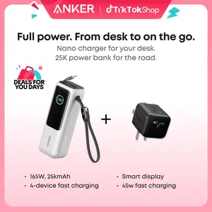 Anker Smart Display Charger, USBC Charger with Smart Recognition, Built-In Care Mode, Compact with 180° Foldable Plug + Anker Portable Laptop Power Bank with Built-In Cables, 25,000mAh High-Capacity Battery, Fast Charging for 4 Devices