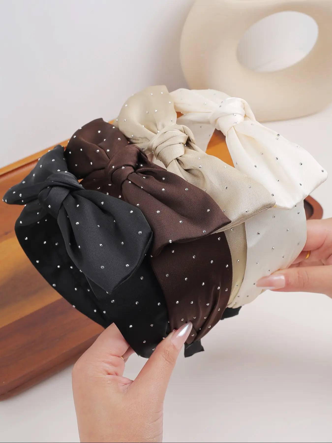 4pcs Autumn Winter Bowknot Rhinestone Fabric Hairbands, Elegant Vintage Satin Chic Fashion Headbands for Daily & Casual Wear Headbands Women