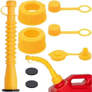 1Kit Yellow Gas Can Spout Replacement, 1/2/5/10 Gallon Gas Can Nozzle Kit, include 2 Different Size Screw  Caps, Thick Rubber pad and Spout Cover (Yellow)