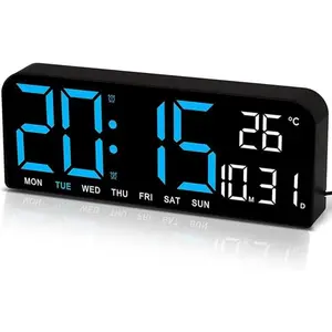 LED Digital Wall Clock - 10" Digital Alarm Clock for Bedrooms, Temperature/Countdown/Auto Dimmer/Snooze, 12/24H Display, Modern Design Blue Black Decor Home Goods， Set Gift Orange Balck