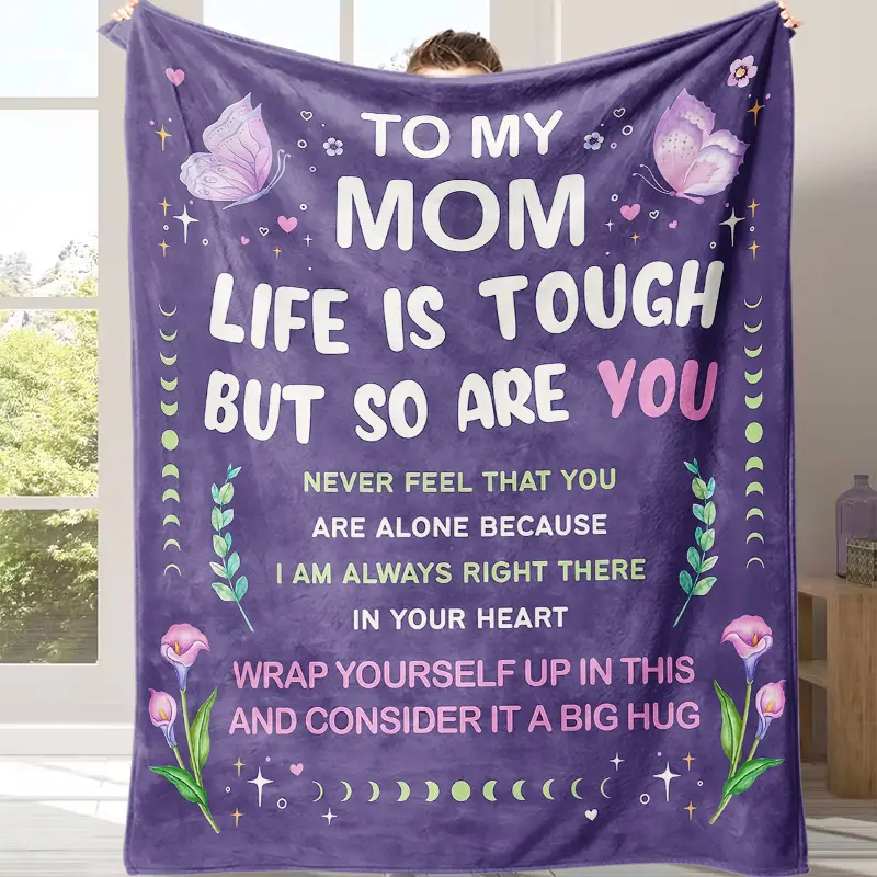 Personalized To My Mom Throw Blanket - Wrinkle Resistant, All Seasons, Breathable, Classic Family Soft Plush Blanket, Heartfelt Inspirational Affirmation Gift Reminding Her She’s Never Alone & Stronger Than She Knows, Ideal for Mother’s Day Surprises