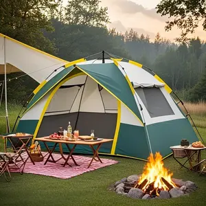 2m×2m Large Space 3-4 Person Camping Tent, Waterproof Windproof UV Protection, 3 Vent Windows, Quick Easy Setup, Lightweight Foldable Portable Tent for Outdoor Hiking Travel